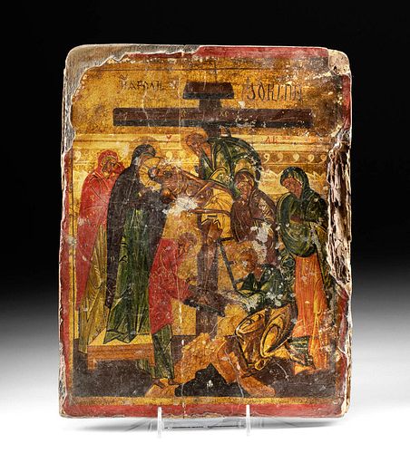 19TH C. RUSSIAN WOODEN ICON - THE