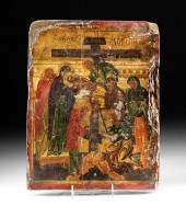 19TH C. RUSSIAN WOODEN ICON -