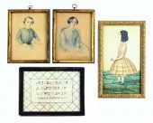 19TH C. SAMPLER AND THREE FRAM
