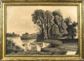 19TH C. SANDAPER DRAWING, COWS