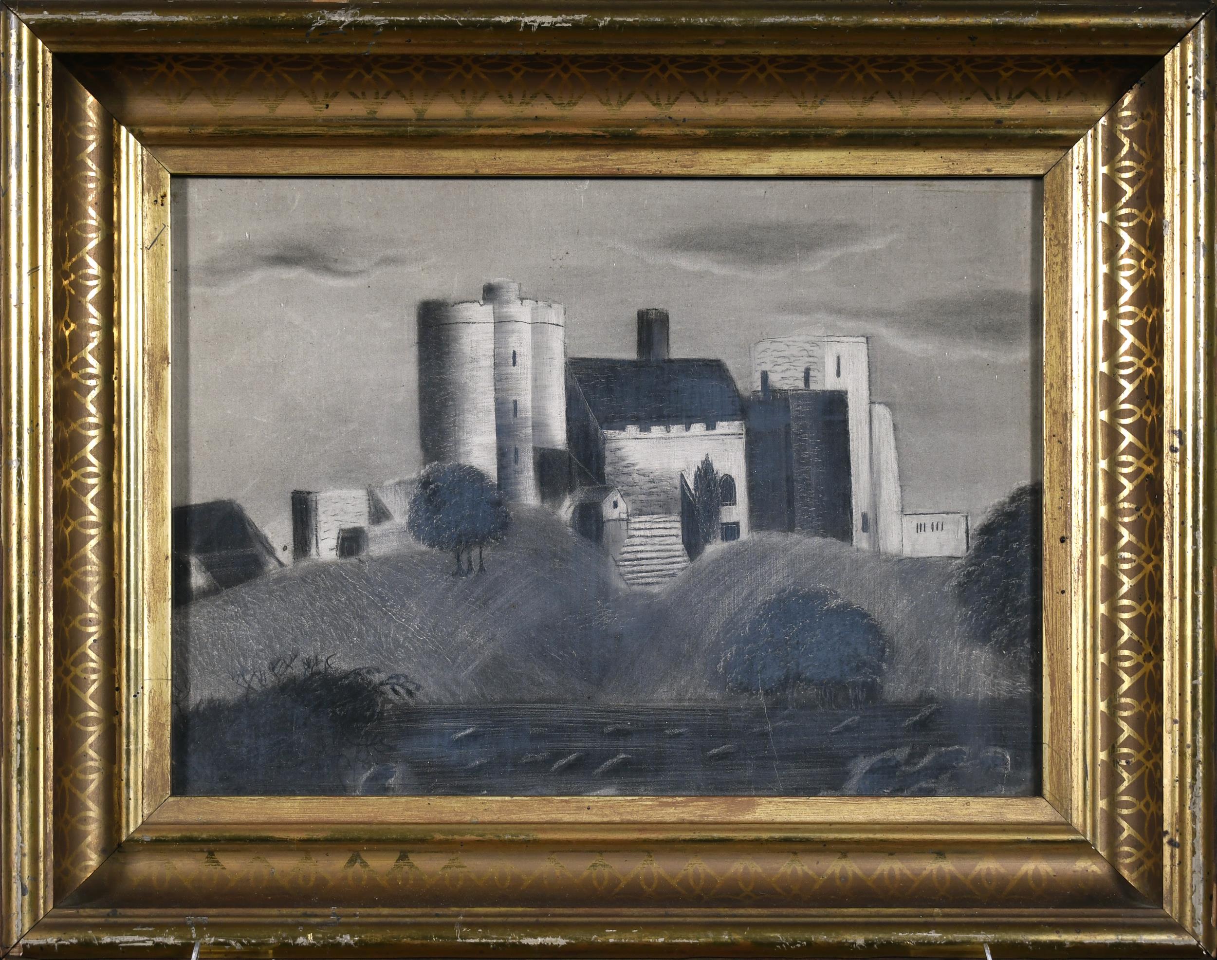 19TH C. SANDPAPER DRAWING, CASTLE