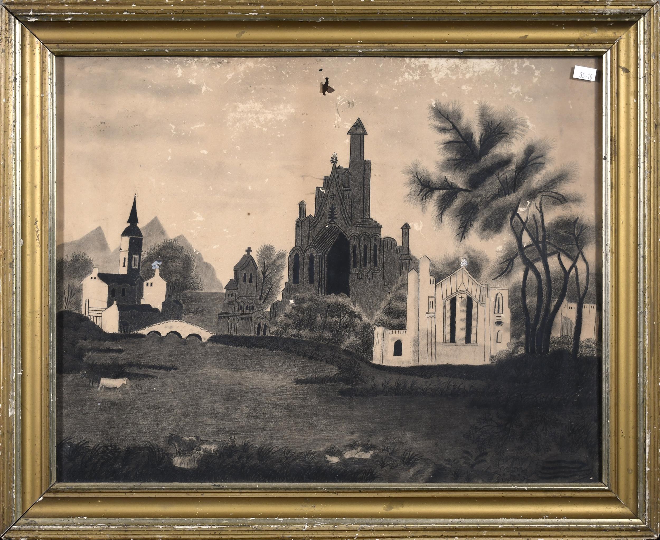 19TH C. SANDPAPER DRAWING,