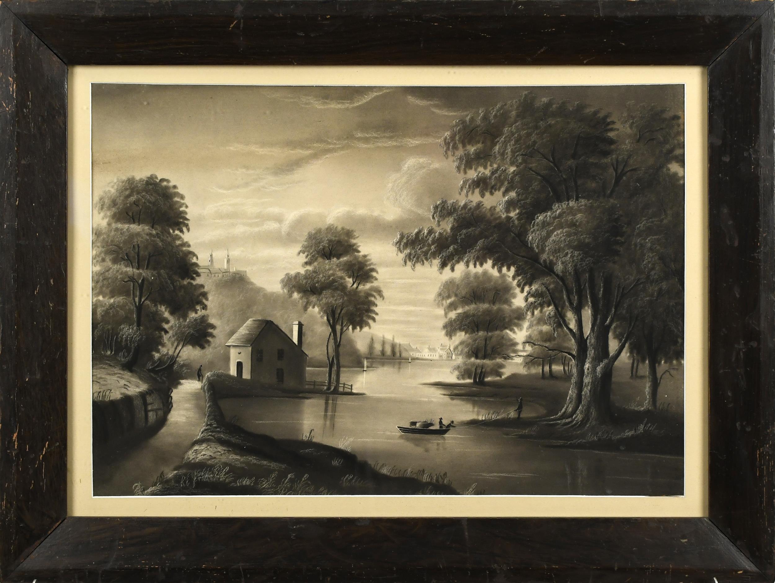 19TH C. SANDPAPER DRAWING, HOUSE