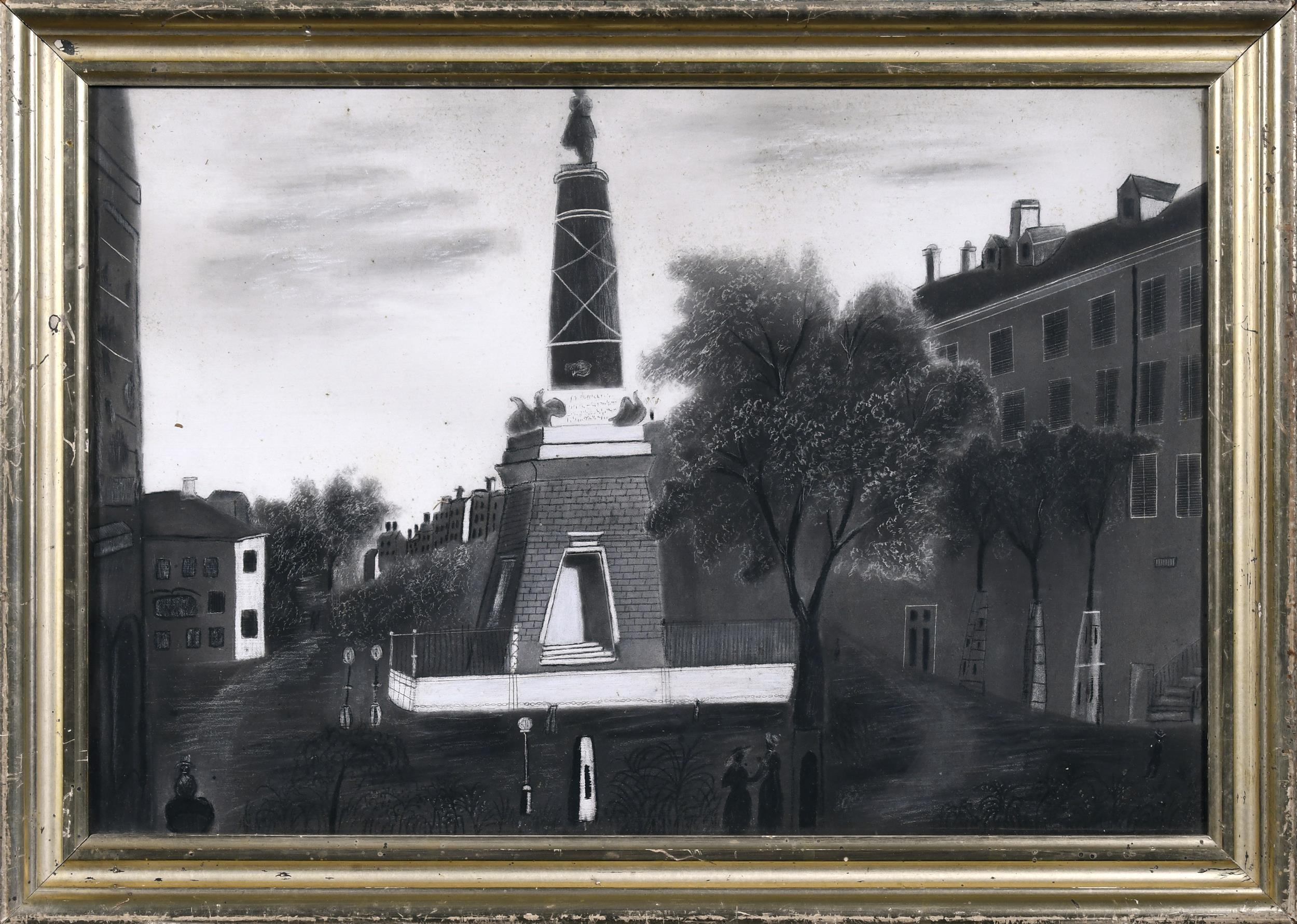 19TH C. SANDPAPER DRAWING, MONUMENT