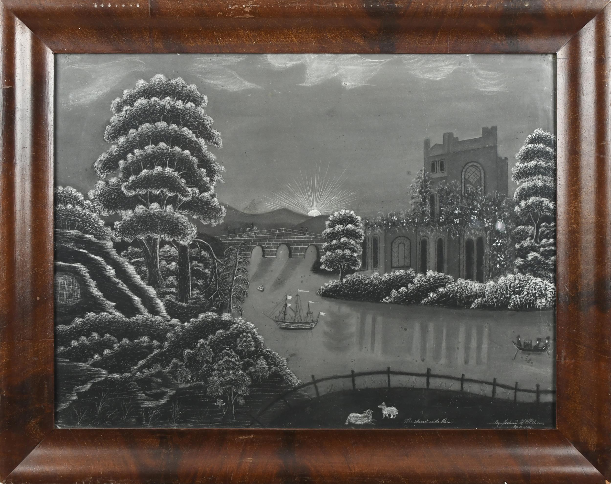 19TH C. SANDPAPER DRAWING, SHIPS