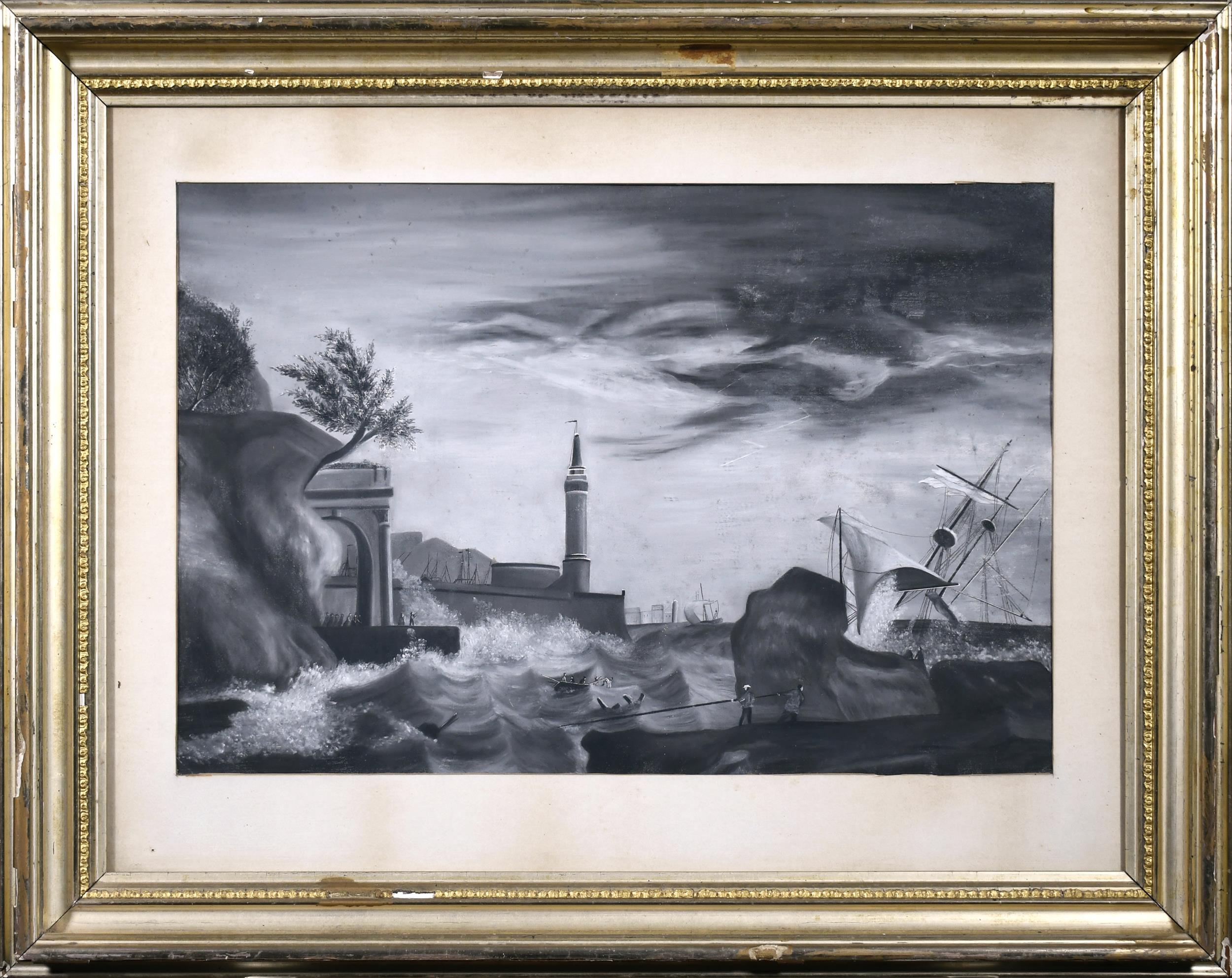 19TH C. SANDPAPER DRAWING,