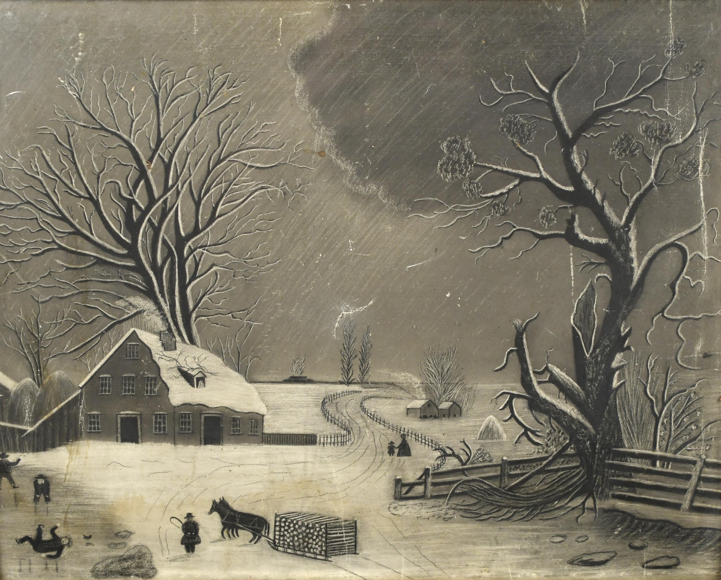 19TH C. SANDPAPER DRAWING, WINTER