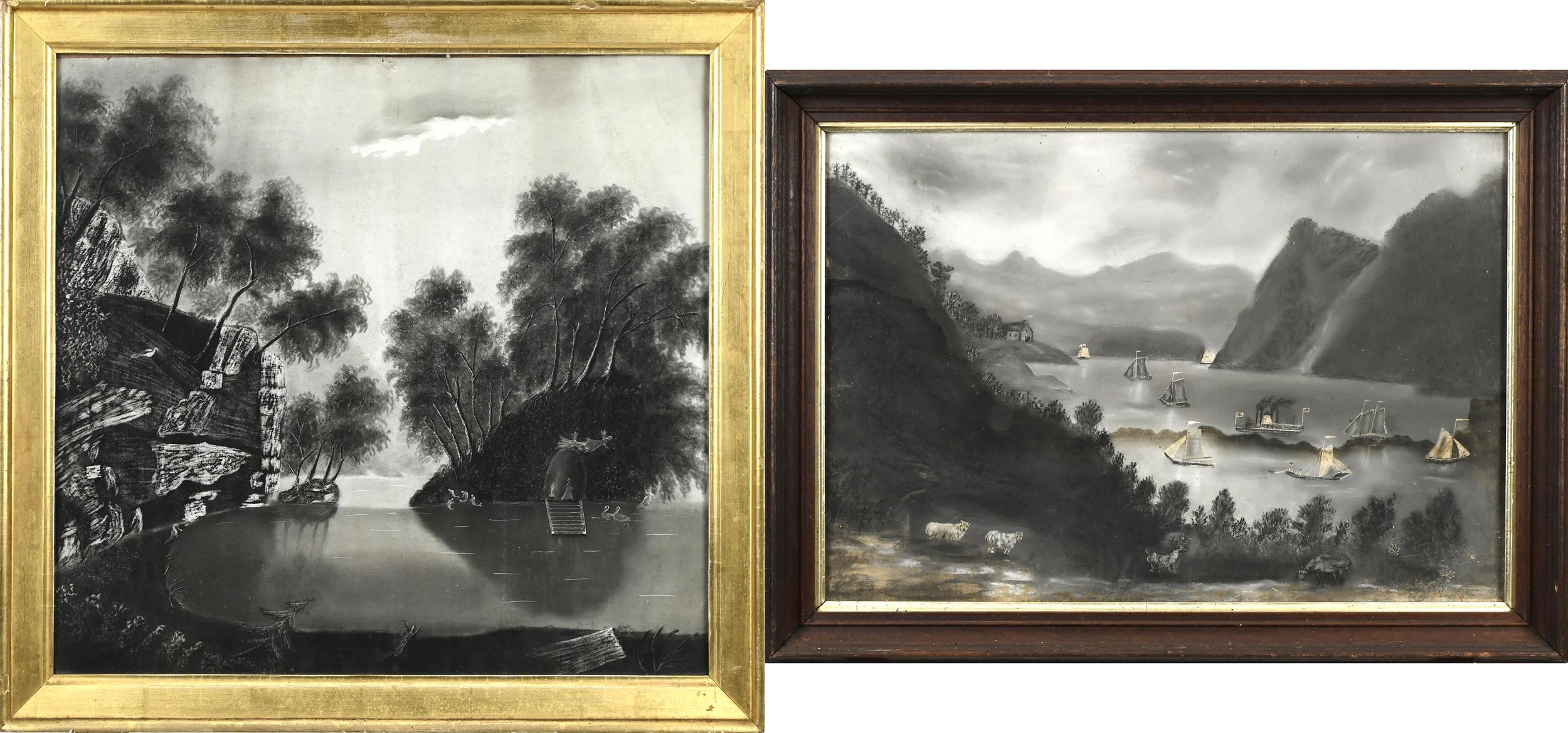 19TH C. SANDPAPER DRAWINGS, TWO
