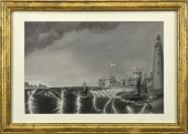 19TH C. SANDPAPER, SEASCAPE WI