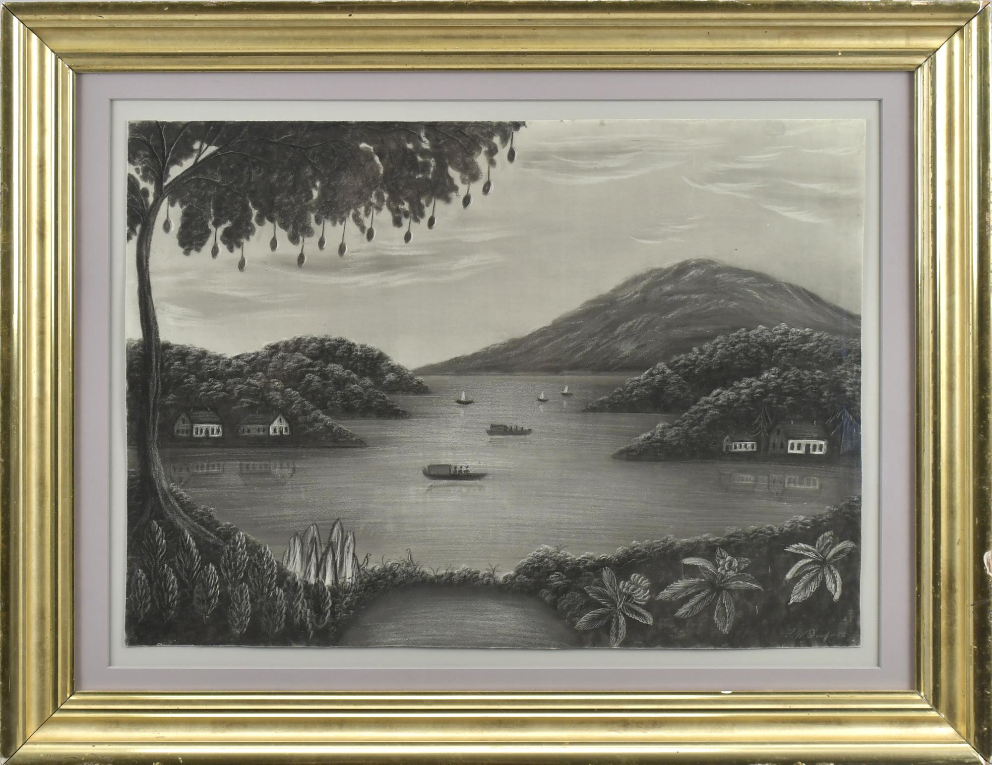 19TH C. SANDPAPER SIGNED L.W.