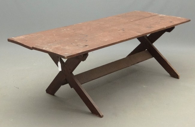 19th c. sawbuck table in old red