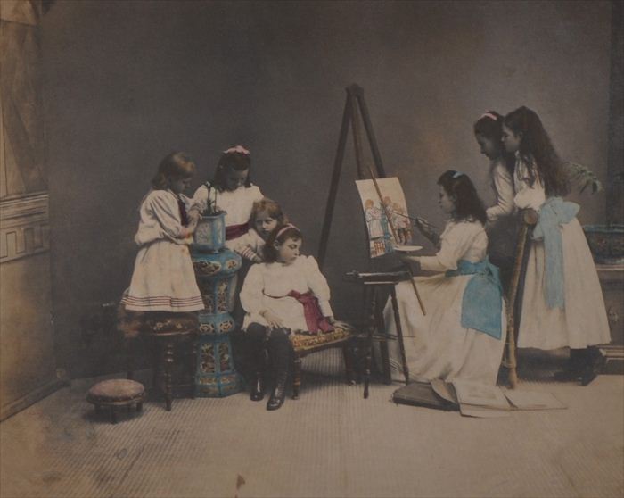19TH C. SCHOOL: GIRLS PAINTING