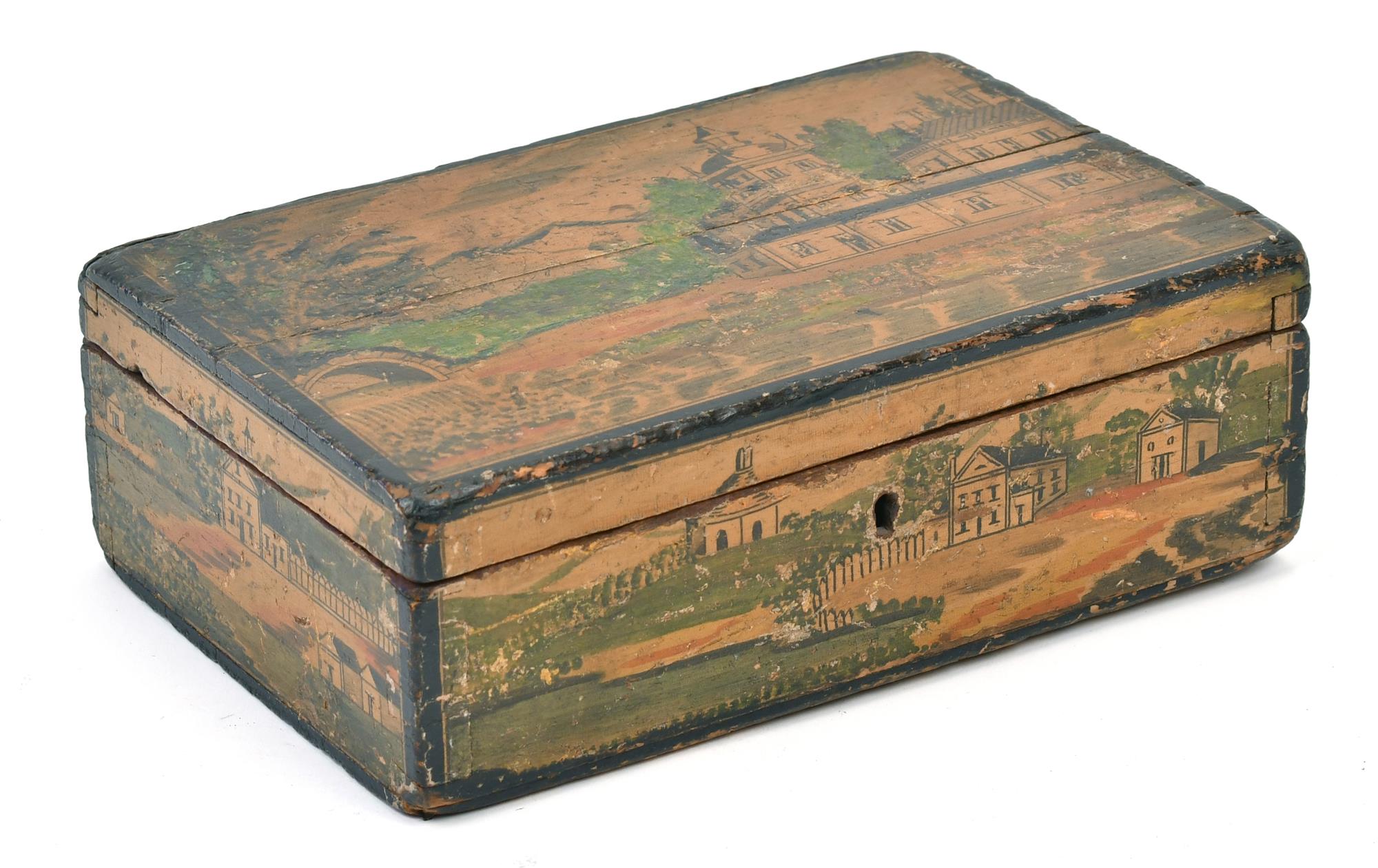 19TH C. SCHOOLGIRL PAINTED BOX. A