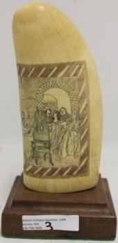 19TH C SCRIMSHAW WHALE'S TOOTH
