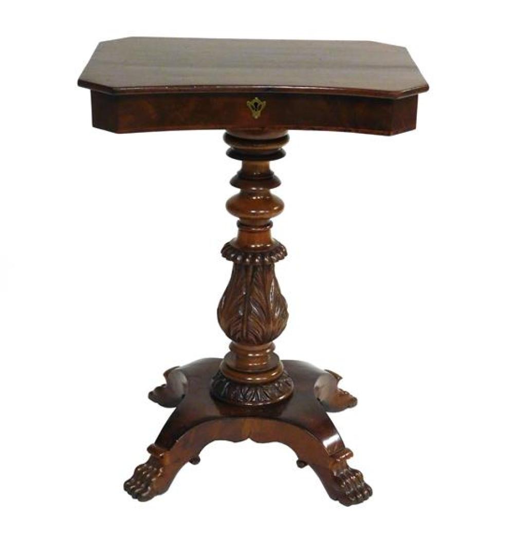 19TH C. SEWING STAND, MAHOGANY