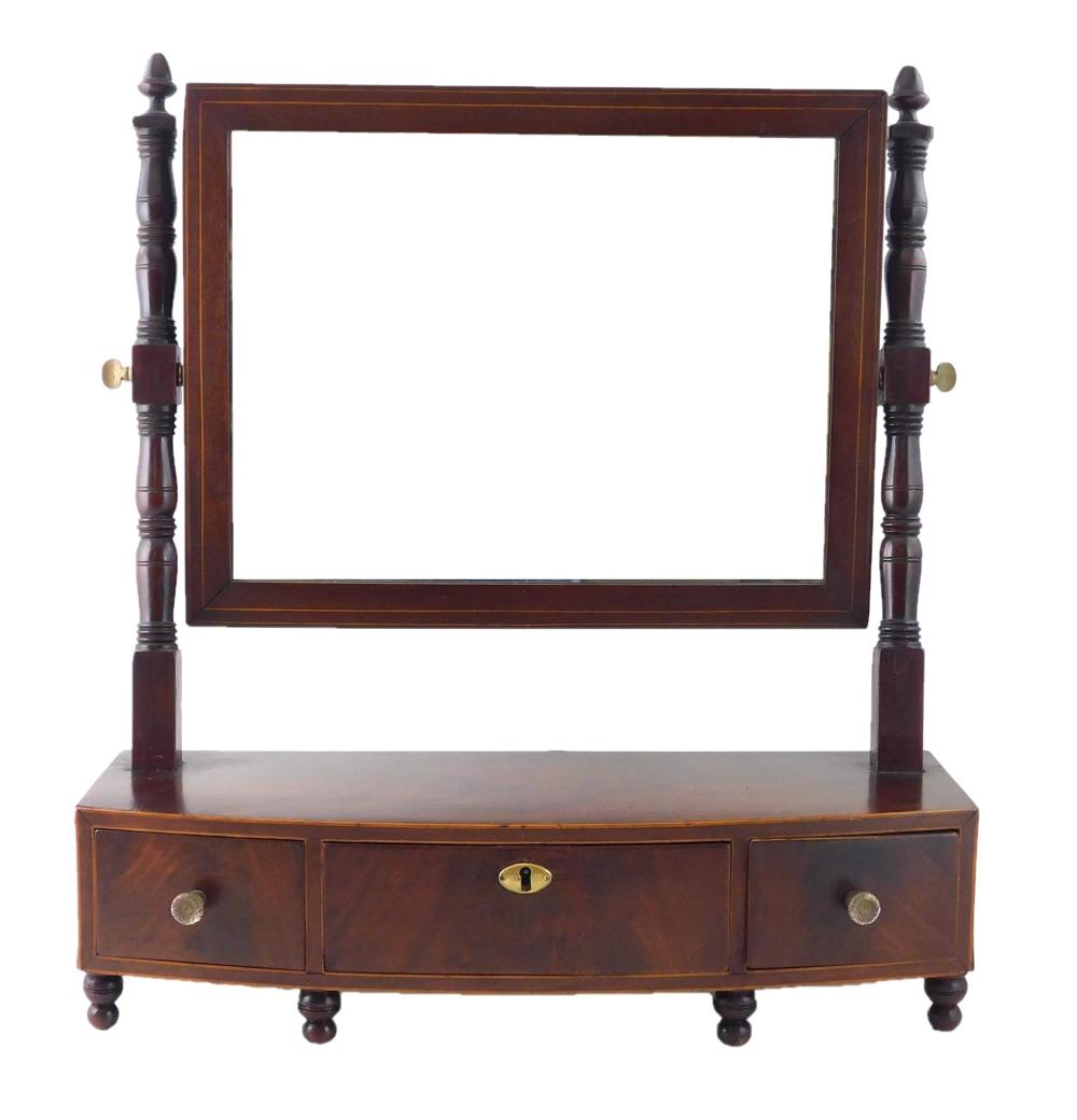 19TH C. SHAVING MIRROR AND STAND,