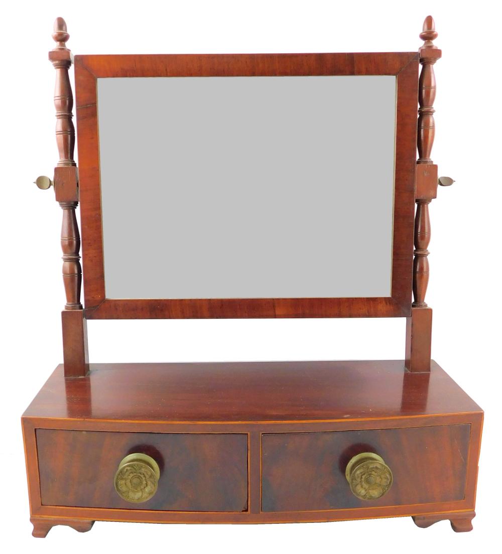 19TH C. SHAVING MIRROR AND STAND,