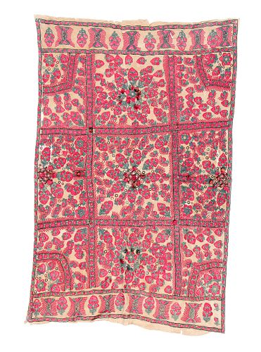 19TH C. SILK EMBROIDERED SHAWL,
