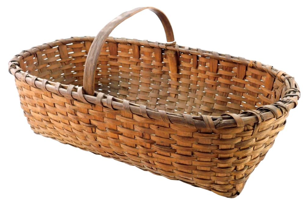 19TH C. SPLINT OBLONG BASKET WITH
