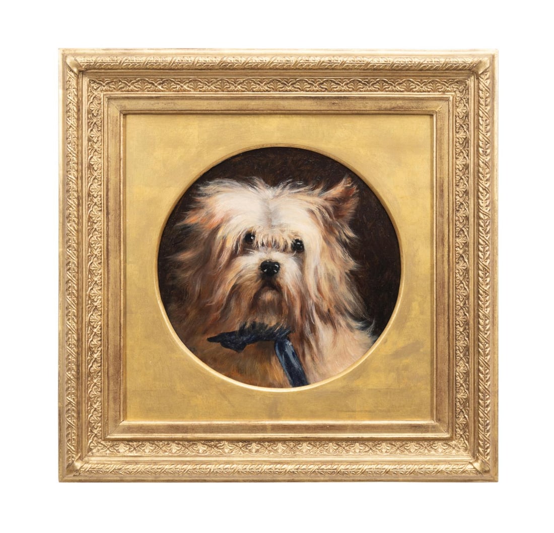19TH C. TERRIER OIL ON BOARD, ATTR.