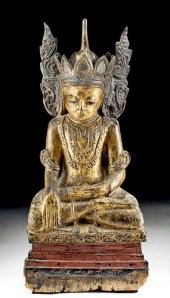 19TH C. THAI GILT WOOD CROWNED