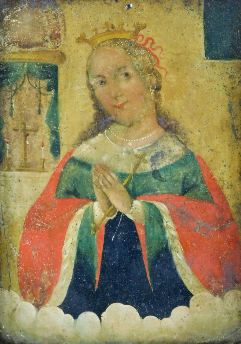 19TH C. TIN ICON PAINTING, A