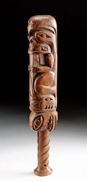 19TH C. TLINGIT WOOD FISHING C