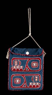 19TH C. TLINGIT WOOL, GLASS BE