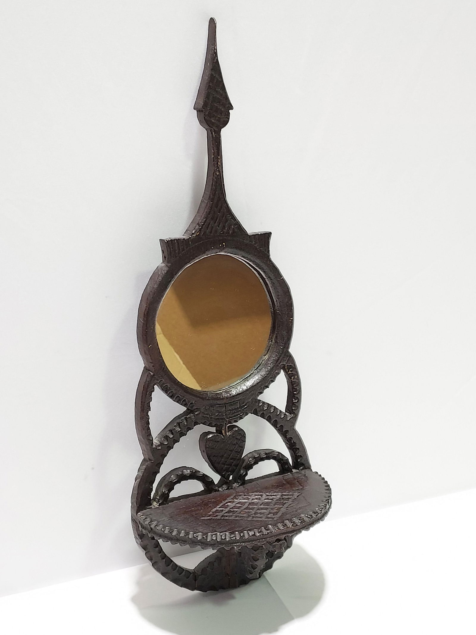 19TH C TRAMP FOLK ART WALL MIRROR