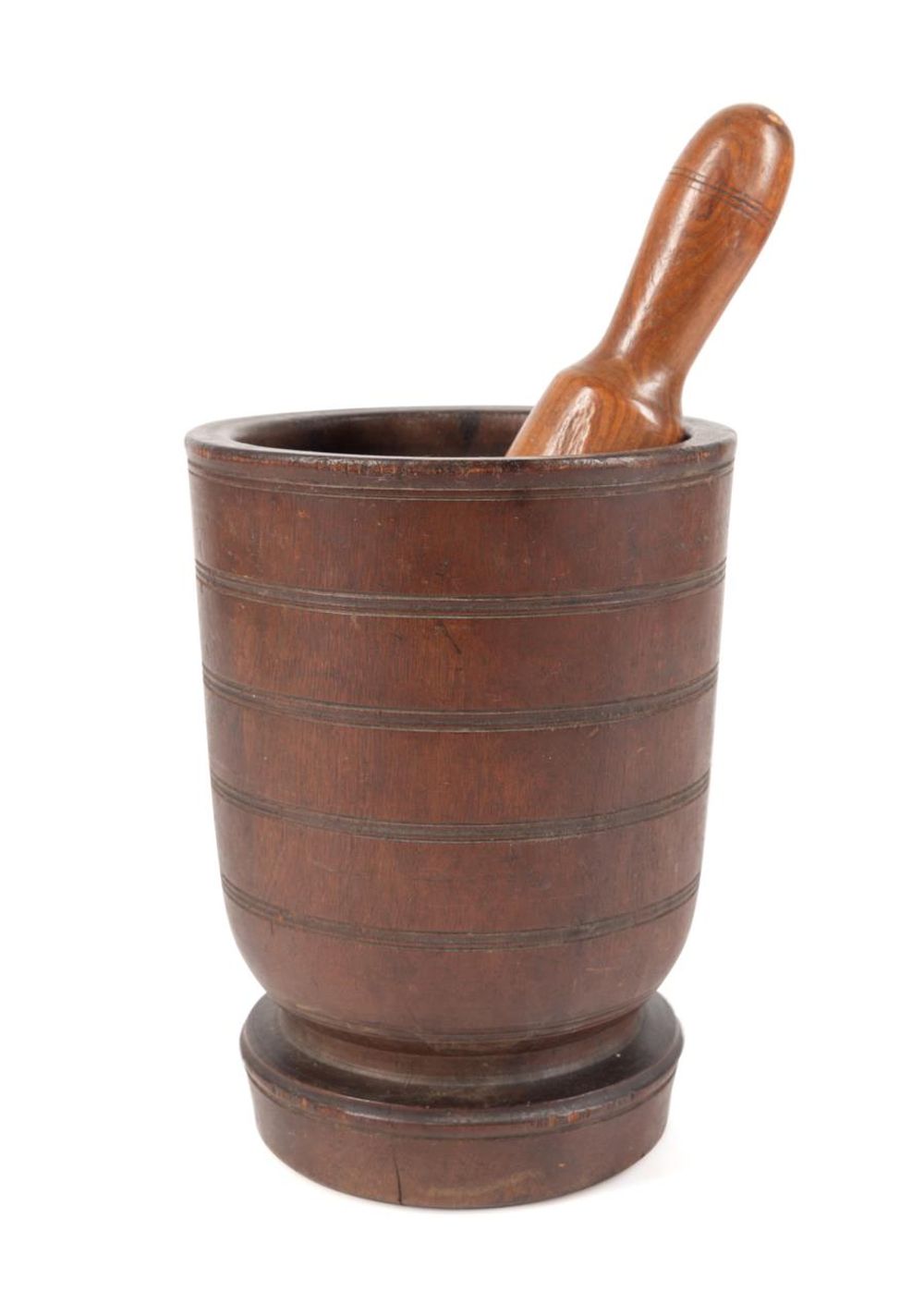 19TH C. TREENWARE WOODEN MORTAR AND