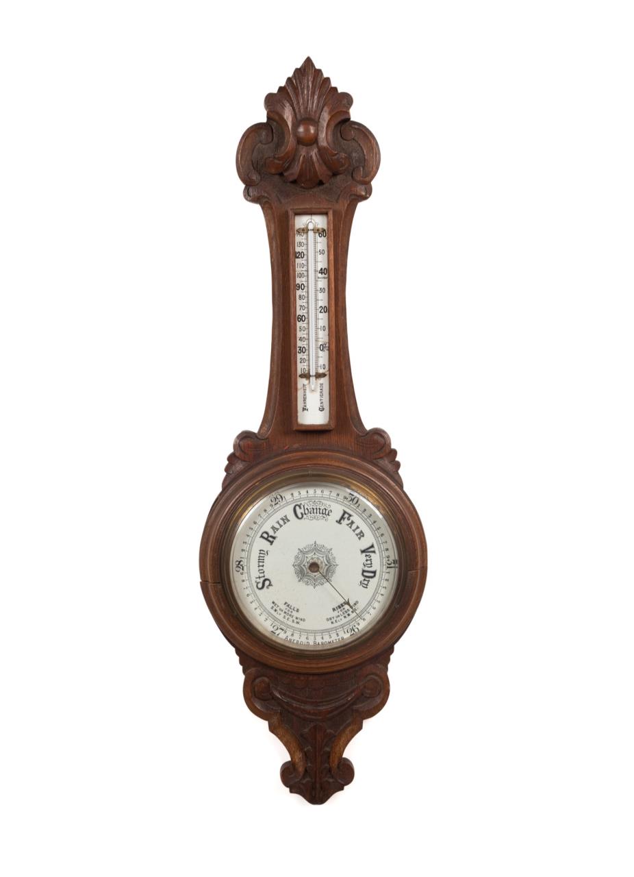 19TH C. VICTORIAN OAK ANEROID