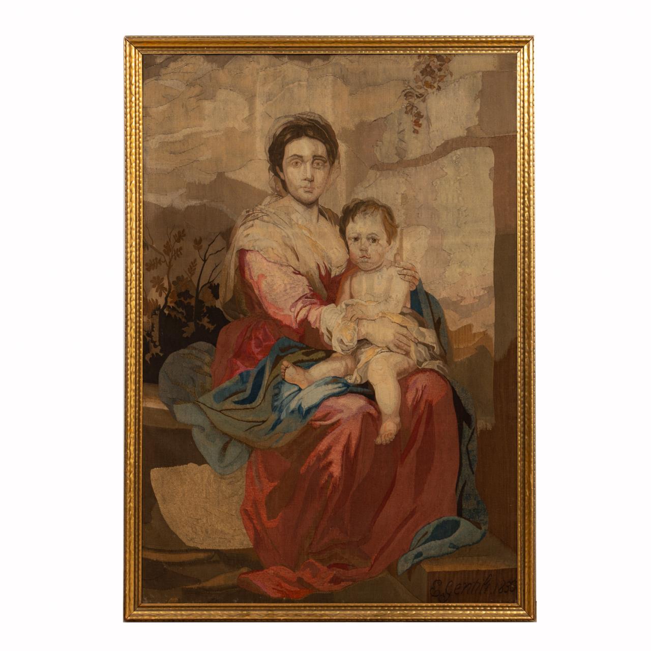 19TH C. VIRGIN AND CHILD FRAMED