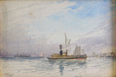 19TH C. WATERCOLOR OF STEAMSHI