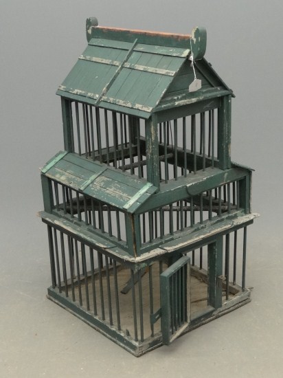 19th c. wooden birdcage in old