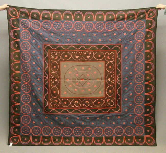 19th c. wool applique quilt. 84'' x