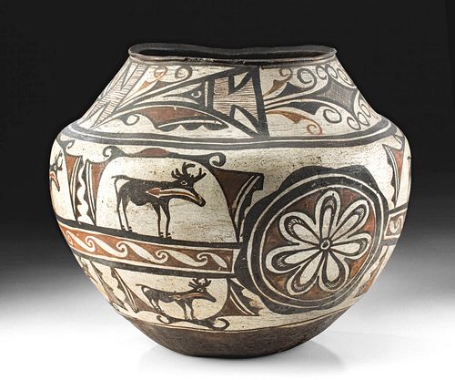 19TH C. ZUNI POLYCHROME OLLA W/