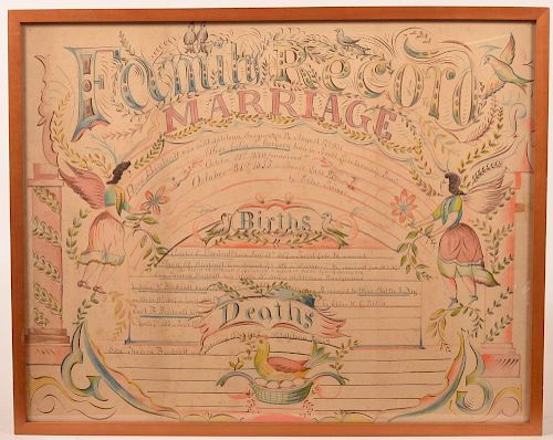 19TH CENT. FAMILY RECORD WATERCOLOR