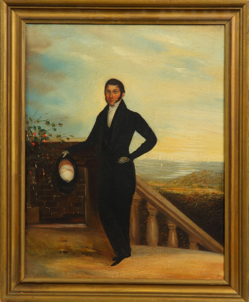 19th cent. O/C of gentleman w/top
