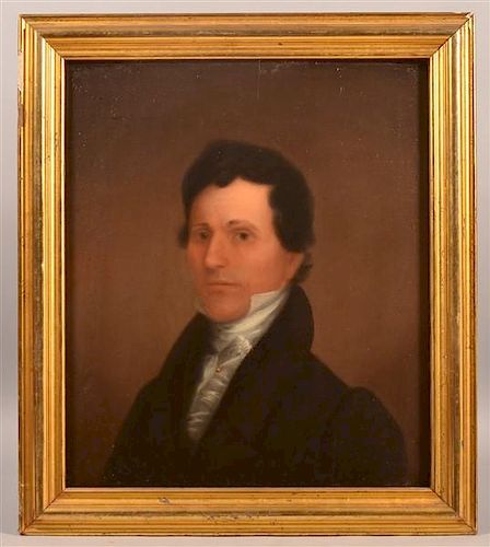 19TH CENT. OIL ON BOARD PORTRAIT OF