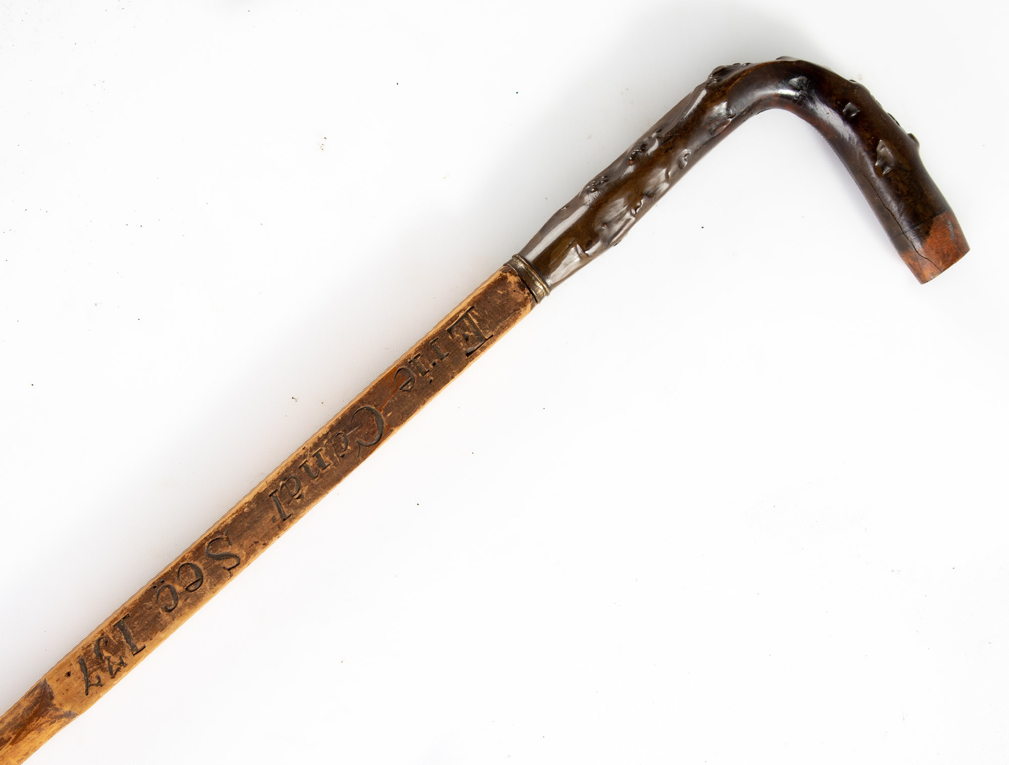 19TH CENTURY CARVED CANE Engraved
