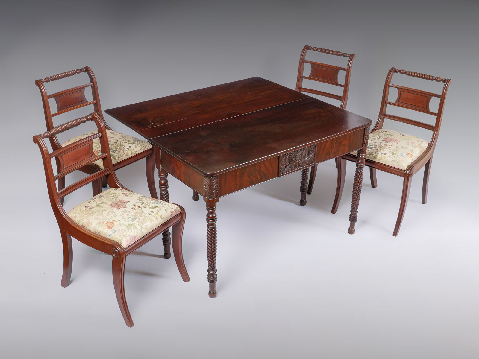 19TH CENTURY CARVED D-END TABLE AND