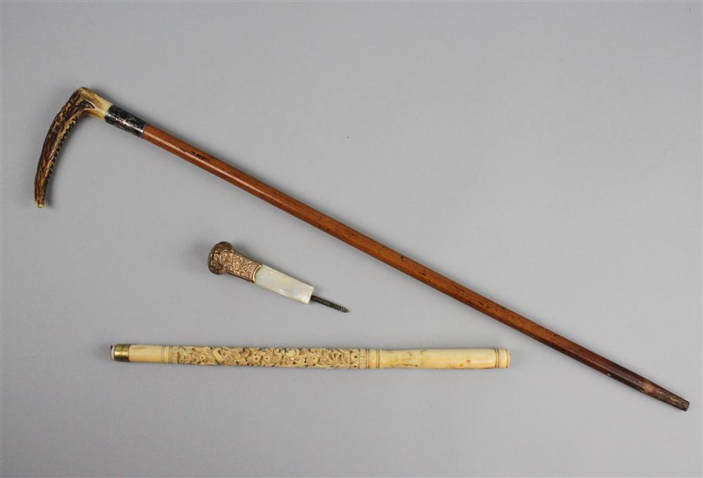 19th CENTURY CARVED IVORY PARASOL