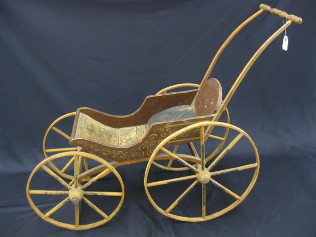 19th Century Doll Buggy carved wood