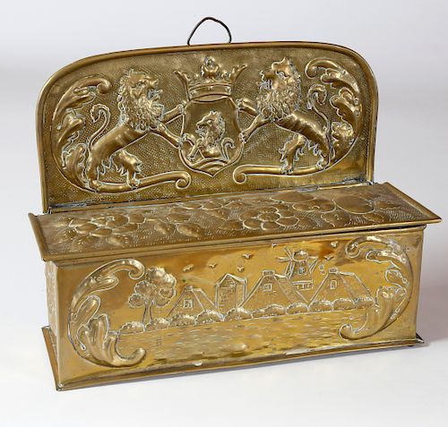 19TH CENTURY ENGLISH EMBOSSED BRASS