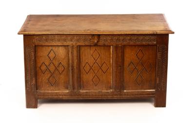 19th Century oak coffer with hinged