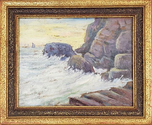 19TH CENTURY OIL ON BOARD, "ROCKY