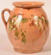 19TH CENTURY REDWARE HANDLED C
