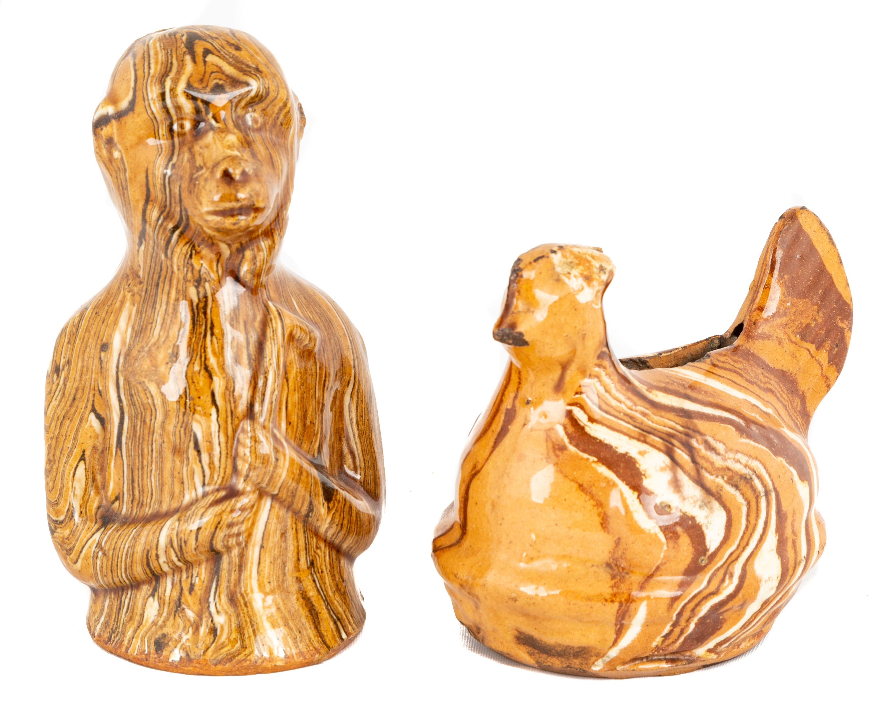 19TH CENTURY REDWARE MARBLEIZED