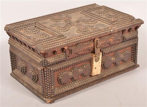 19TH CENTURY TRAMP ART HINGED LID