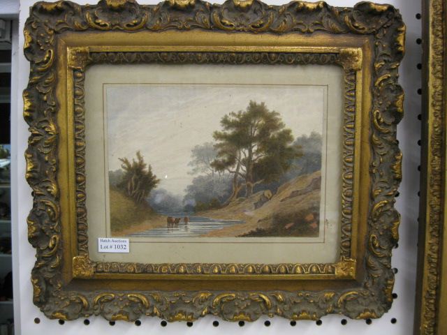 19th Century Watercolor cows in the